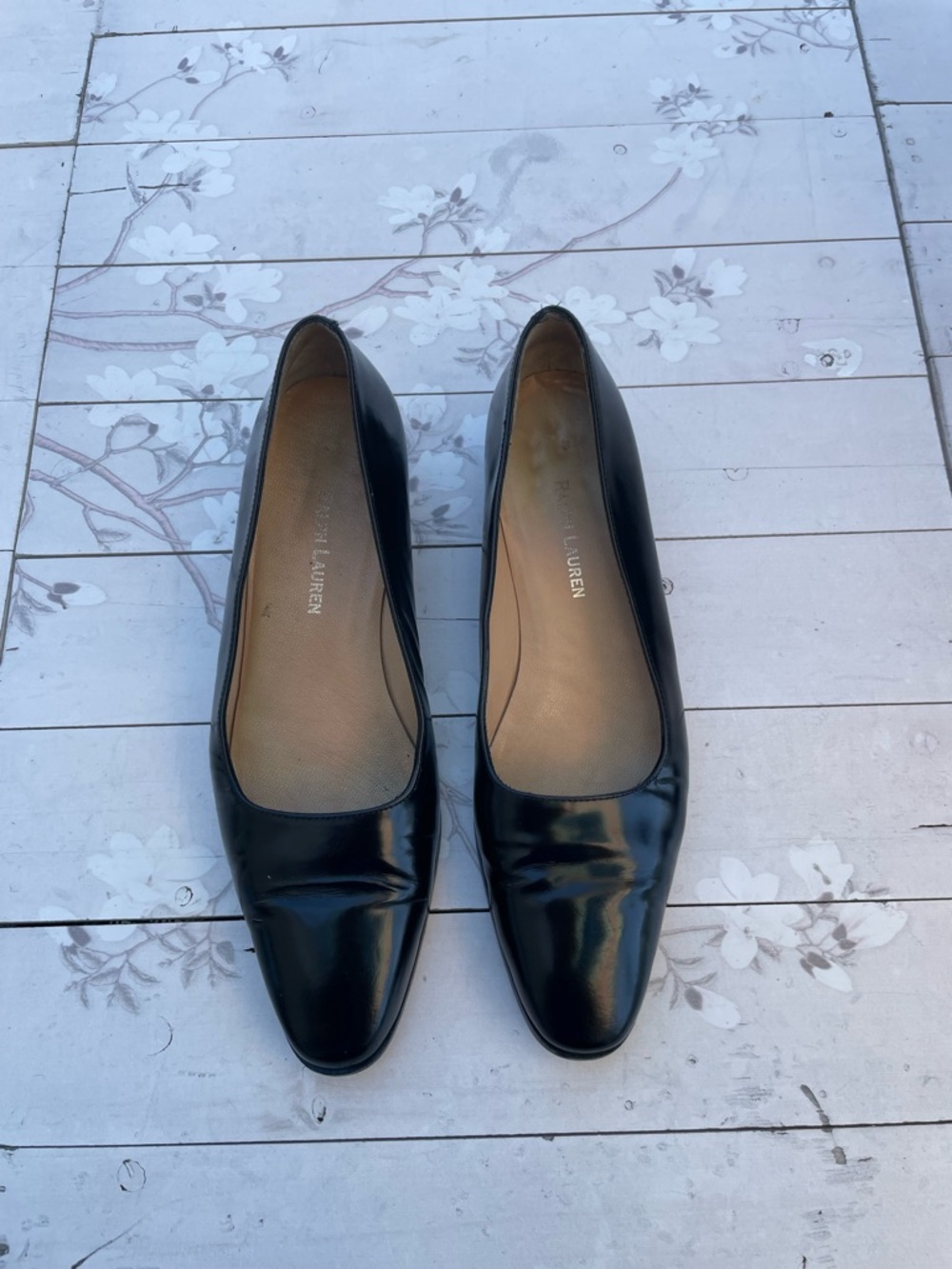 Ralph Lauren Black Patent Leather Square-Toe Ballet Flats